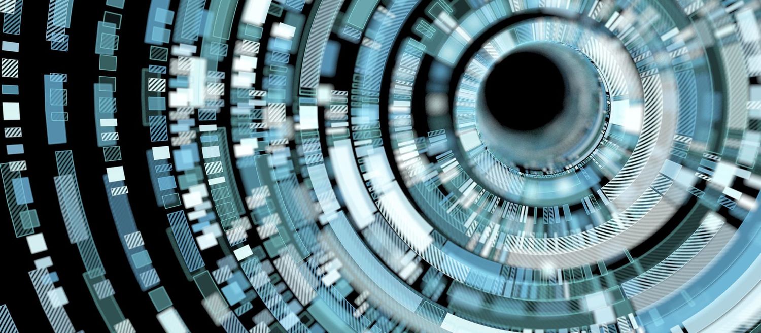 Anillos concéntricos de datos que convergen en un solo punto